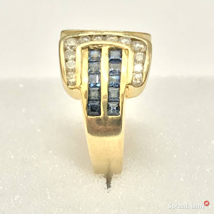 Złoty PIERŚCIONEK 18K SZAFIRY i BRYLANTY 045ct Warszawa