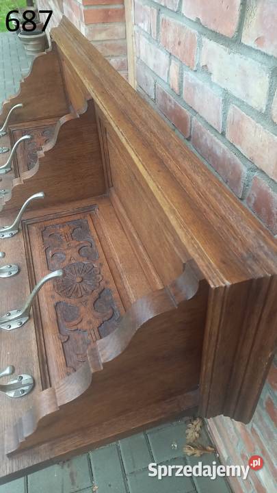 Wieszak dębowy z półką bciężki wiszący ścienny Gawroniec