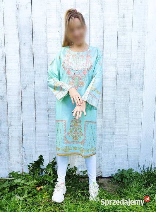 Nowa indyjska tunika kameez M 38 miętowa wzór