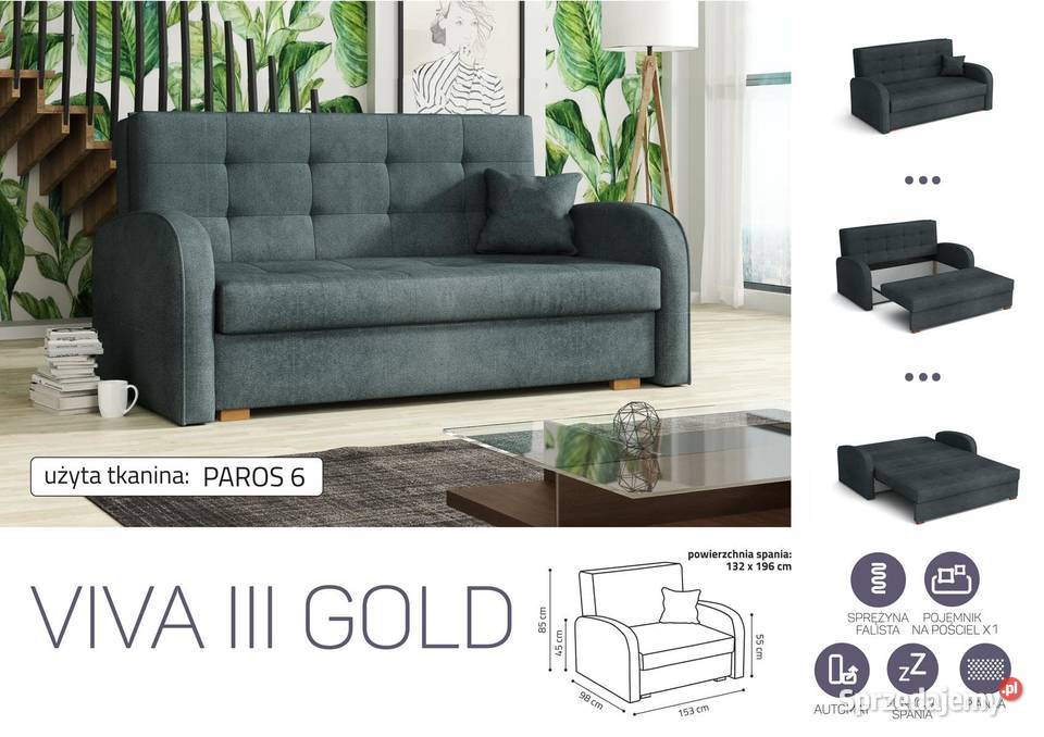 SofaKanapa Viva III Gold Darmowa dostawa 85cm Wieruszów