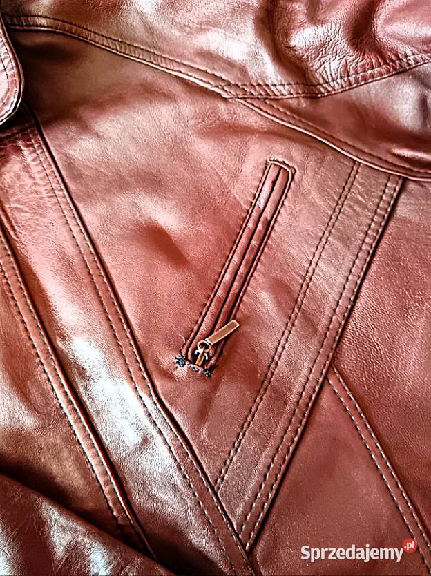 Piękna Niespotykana Burgundowa Kurtka Skórzana r Kurtki i płaszcze