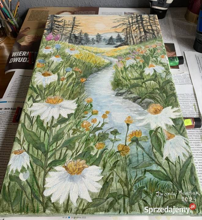 Obraz ręcznie malowany rzeką Kalisz