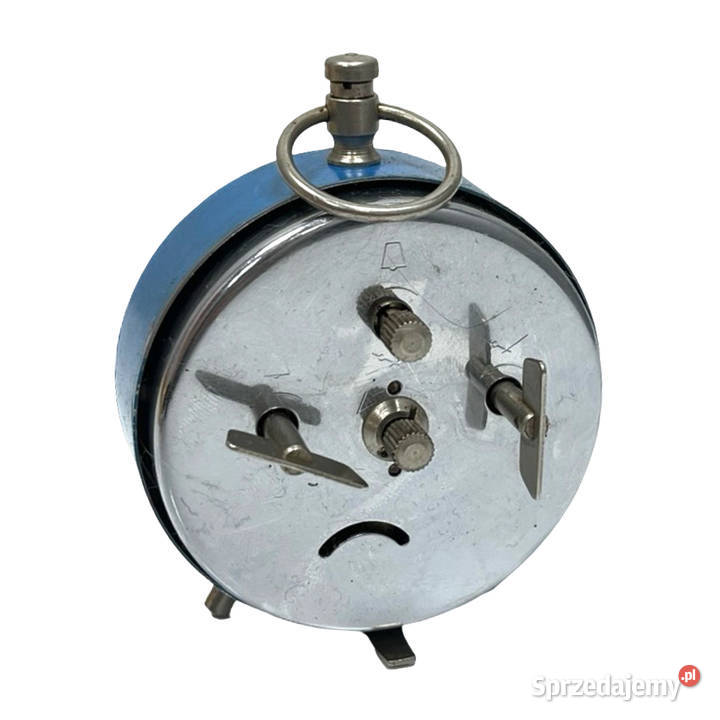 Niebieski mechaniczny budzik z uchwytem PRIM Warszawa