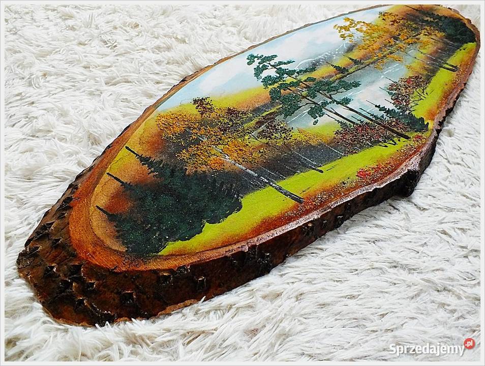Duży Obraz ręcznie malowany na pniu drzewa lubuskie Żary