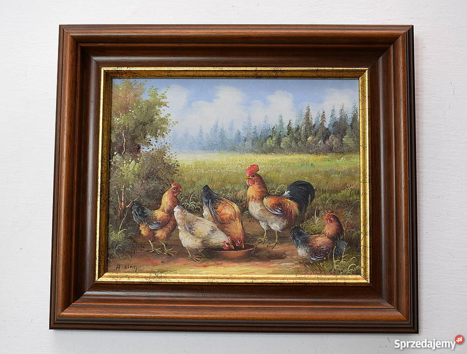 DWA UROCZE OBRAZKI OBRAZ OLEJ NA PŁÓTNIE RAMA Malarstwo Świdnica