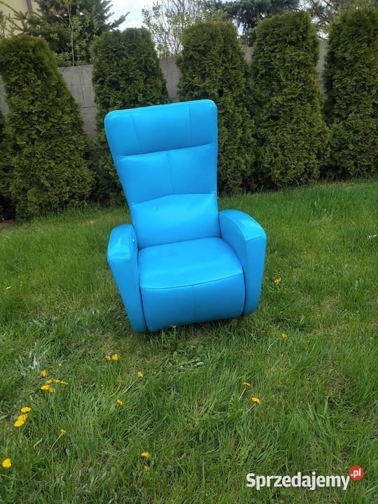 Fotel skóra naturalna obrotowy rozkładany relax