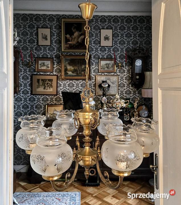 Duży Mosiężny Żyrandol Pałacowy Lampa wisząca do wielkopolskie Kalisz