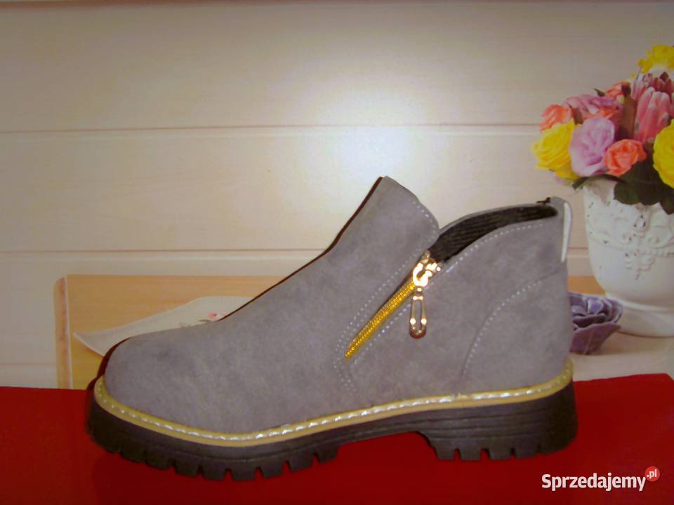 BOTKI DAMSKIE SZARE STYL CASUAL NOWE TANIO Wrocław