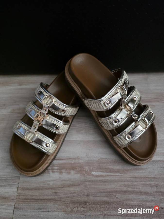 Ztote Plecione Klapki w Stylu Gladiatorek 38 skóra ekologiczna Głogów sprzedam
