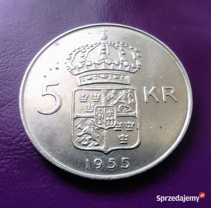 Moneta 5 KORON 1955 TS SZWECJA Srebro Piękna Pruszków