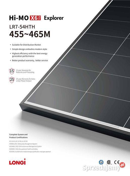 Panel fotowoltaiczny LONGi LR754HTH455M 455 W sprzedam
