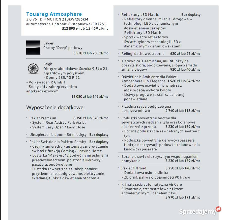 VW Touareg 30 TDI V6 cesja leasingu 286KM Siestrzeń sprzedam