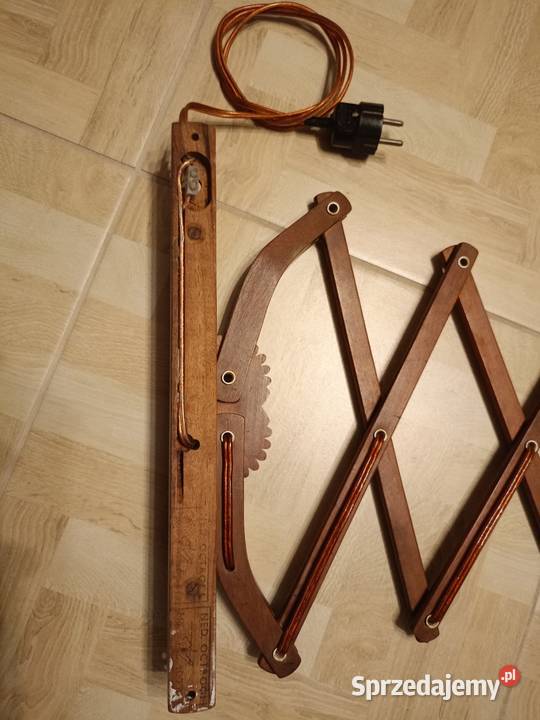 Zabytkowa Lampa nożycowa tekowa Vintage Kinkiet Kinkiety Drawski Młyn