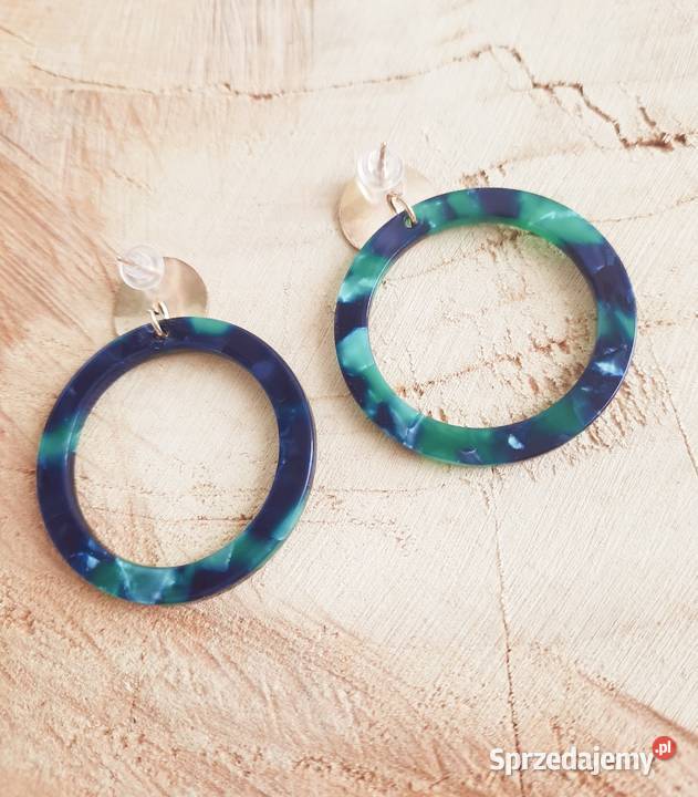 Nowe kolczyki koła pozłacany metal i żywica Gdańsk