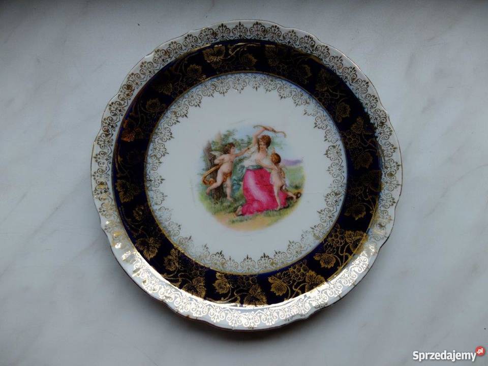 Secesyjne porcelanowe talerze ze scenami Porcelana i szkło Kościan