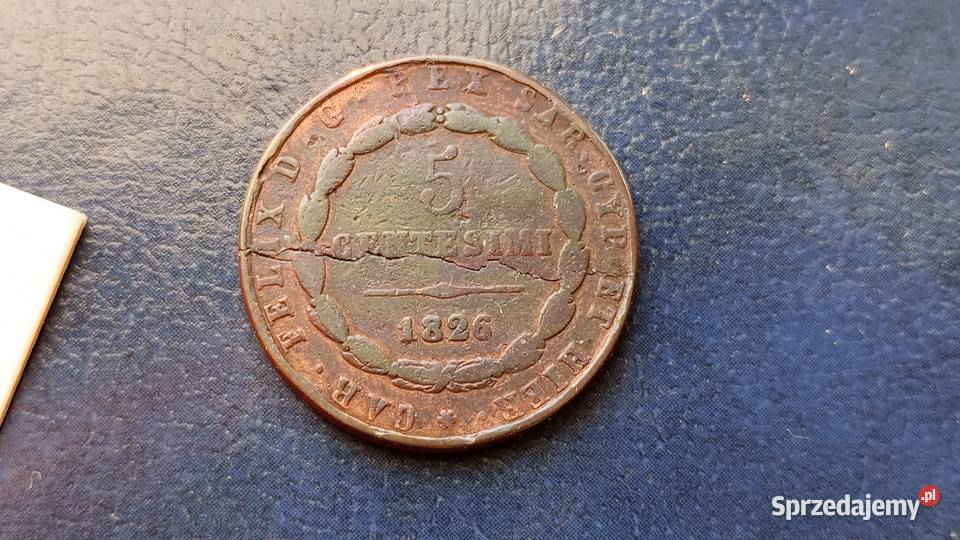 Stare monety 5 centesimi 1826 Sardynia Lesko