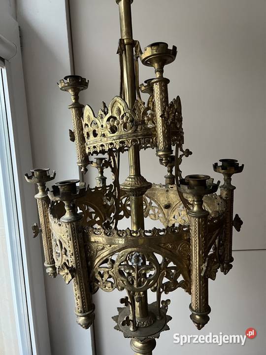 Kandelabr z brązu stary świecznik antyk Bystrzyca Kłodzka