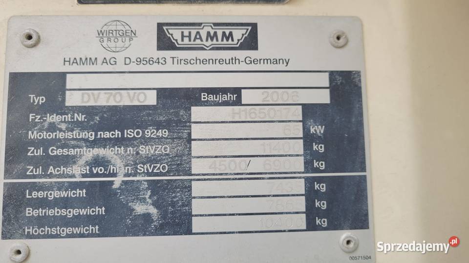 Walec drogowy Hamm DV 70 VO 2x metal 2006 r Zaklików sprzedam
