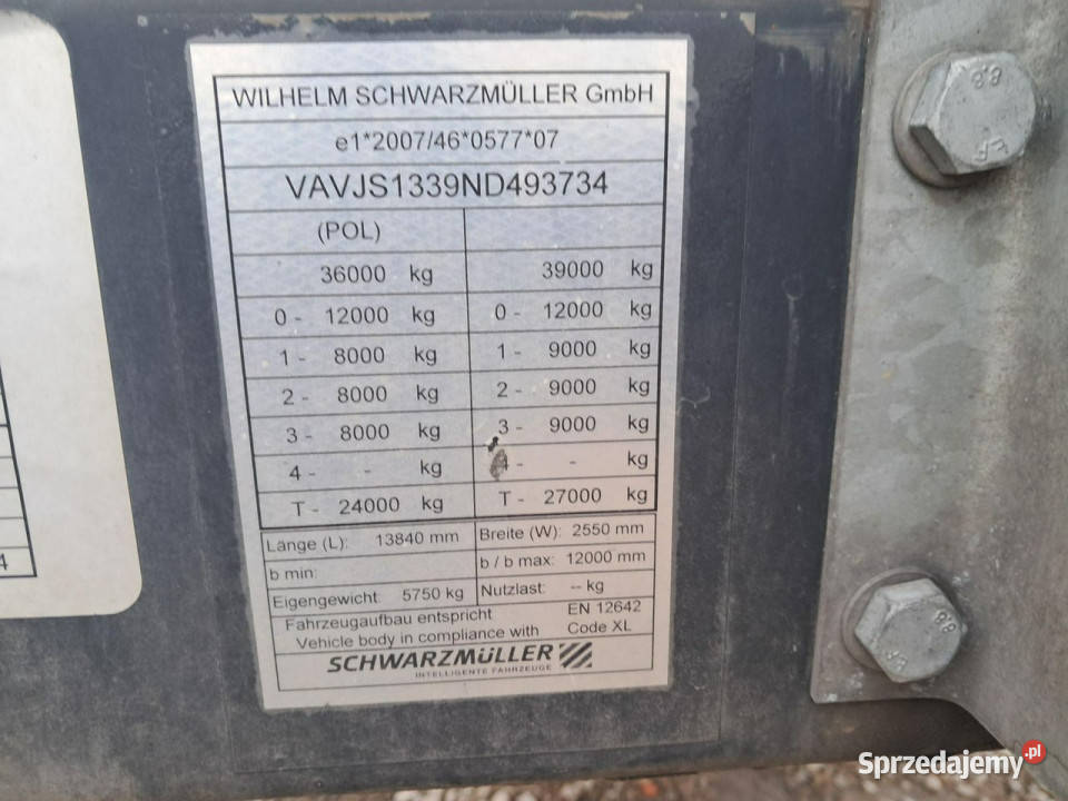 firana Schwarzmuller Jserie Schmarzmuller pełny VAT Pozostałe dolnośląskie Komorniki