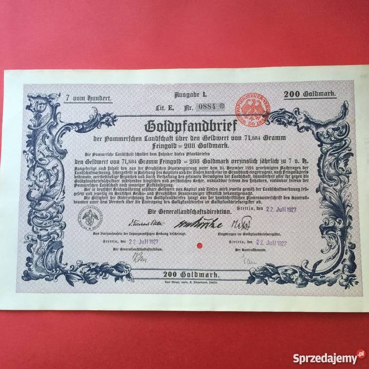 8 Papiery wartościowe 200 goldmark Szczecin