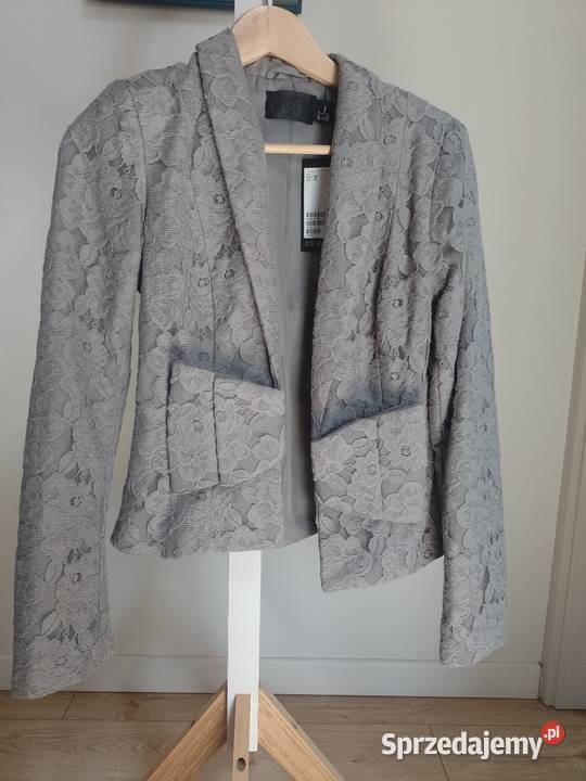 szara marynarka elegancka kokarda damska Kwiatki Jaworzno