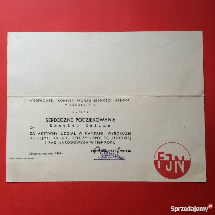 1136 Podziękowanie FJN Udział w Kampanii do Szczecin