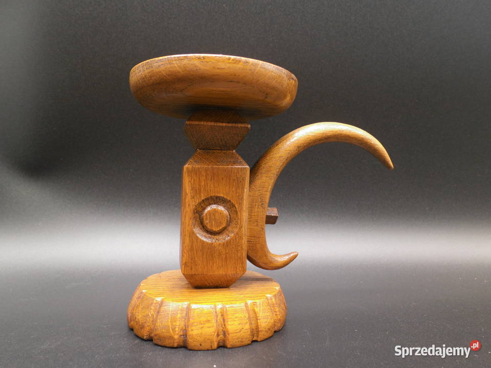 Stary Drewniany Świecznik Kaganek Rękodzieło