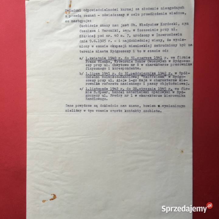 1330 Oświadczenie Świadków Kordecki zachodniopomorskie Szczecin sprzedam