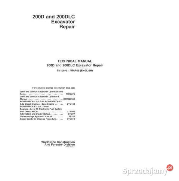JOHN DEERE 200D 200DLC instrukcja naprawy Pozostałe Kielce sprzedam