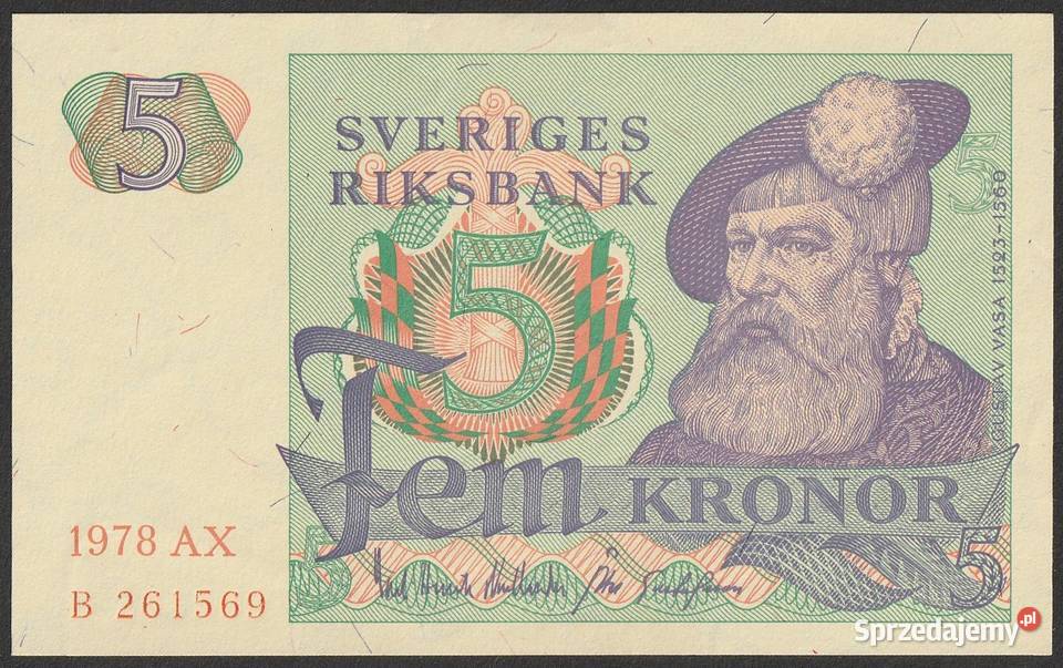 SZWECJA 5 KORON 1978 AX STAN UNC Łódź