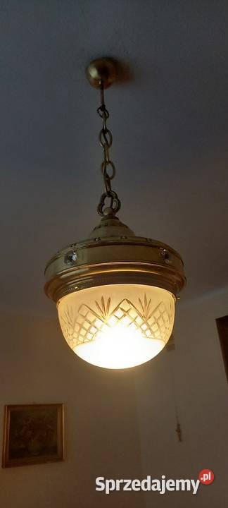 Lampa wisząca z mosiądzu kryształowy klosz Skierniewice