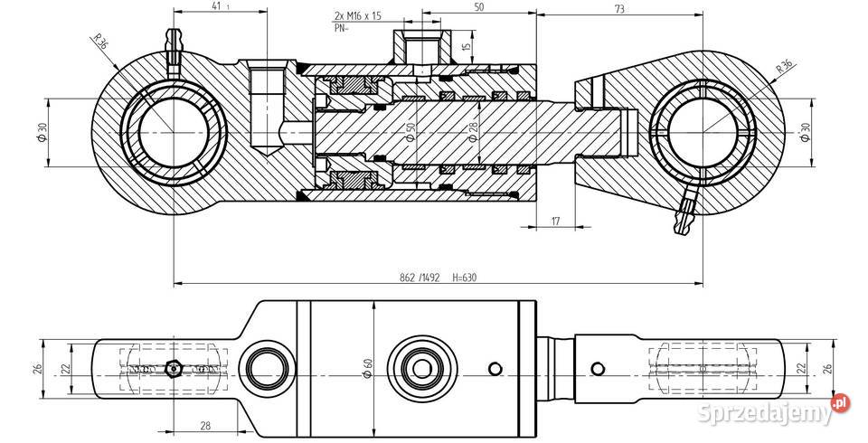 Siłownik Hydrauliczny Do KLAP 50x28 Skok 630 Solec Kujawski