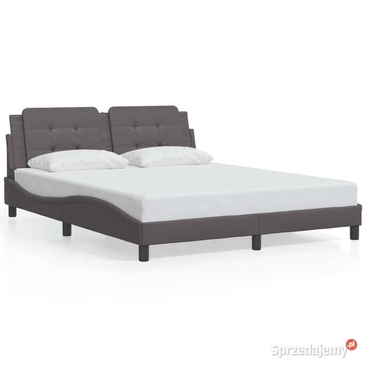 Rama łóżka z LED szara sztuczna skóra 160x200 mazowieckie Warszawa