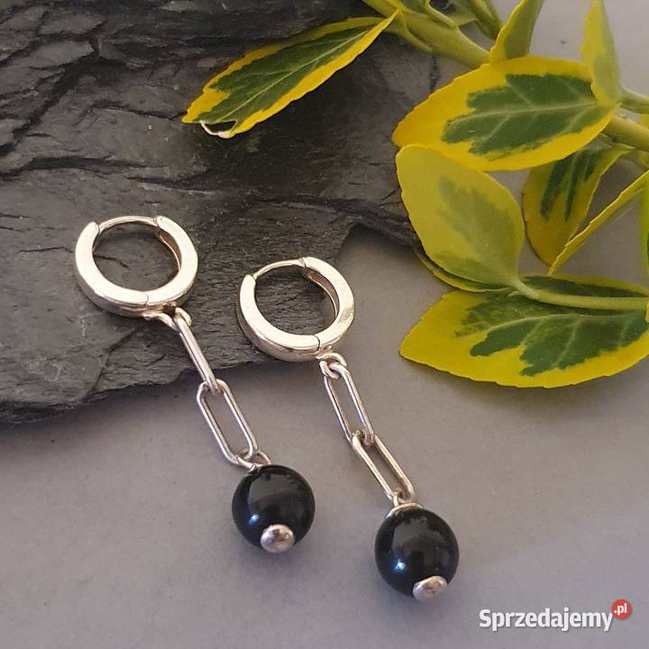 Kolczyki z czarnym onykiem ze srebra 925 ręcznie Kolczyki Izabelin C