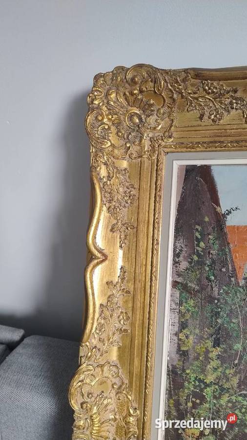 Stary obraz olej na płótnie w złotej ramie Iwonicz-Zdrój