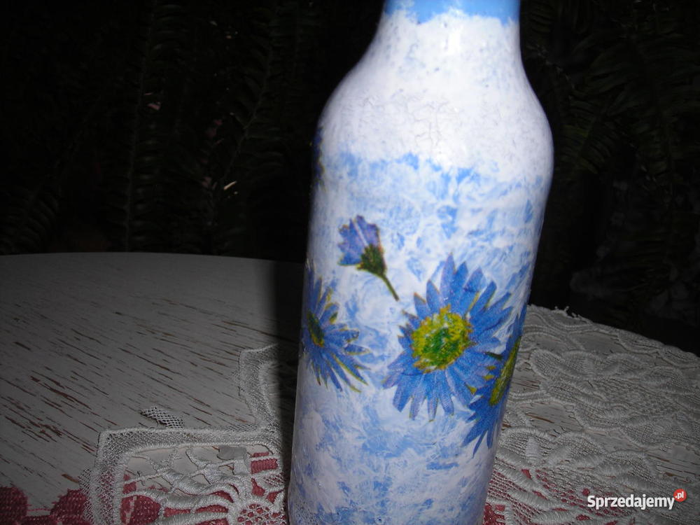 KOBALTOWY WAZONIK Z CHABRAMI DECOUPAGE