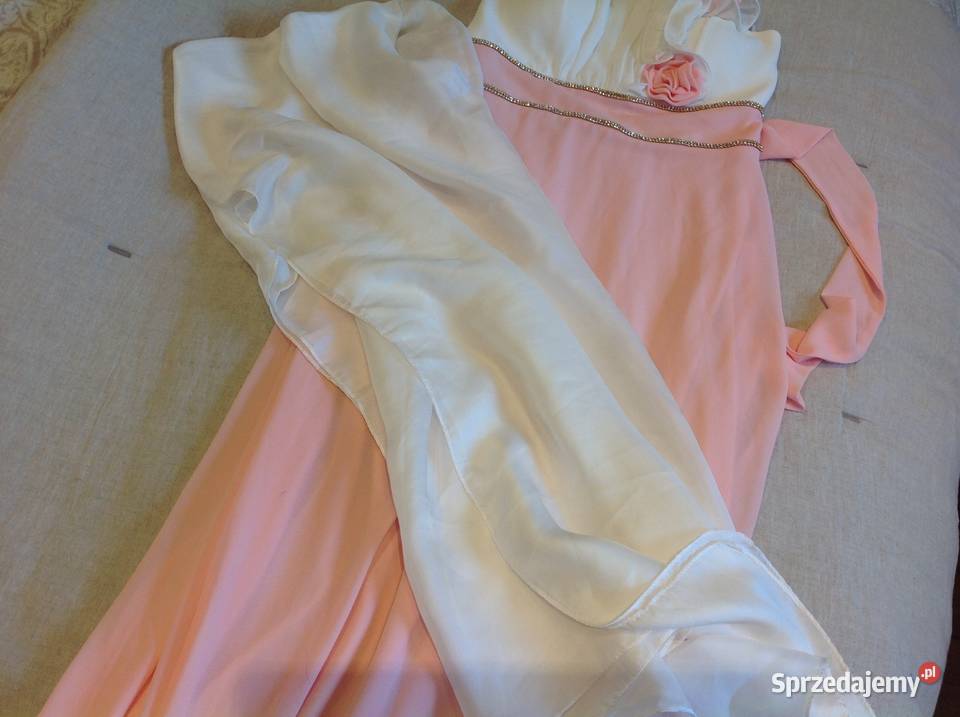 Długa Suknia Koktajlowa z szalem r SM różowy