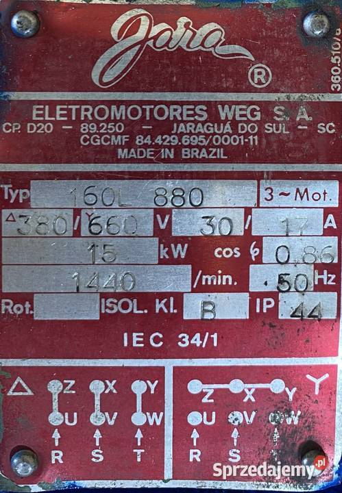 silnik elektryczny 15kW 1440obr 3fazowy WEG Pigża