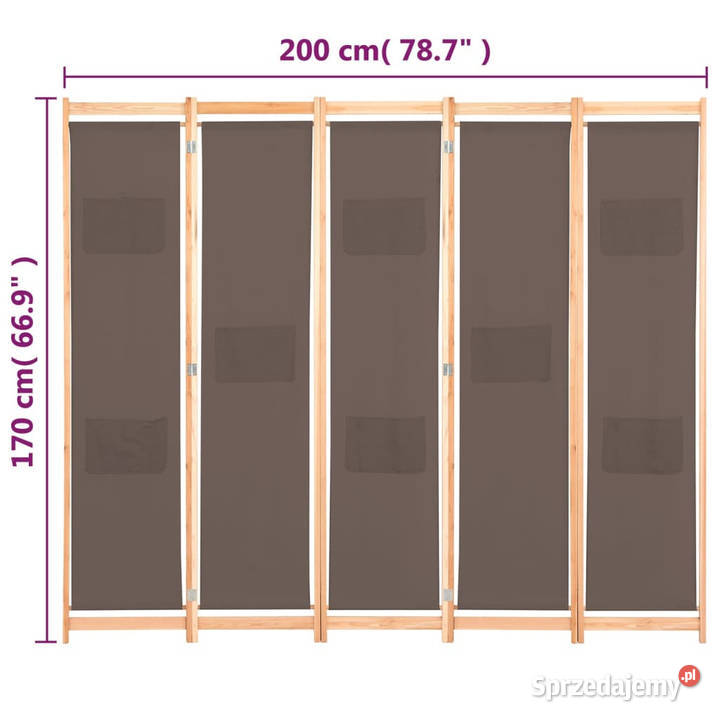 Parawan 5panelowy brązowy 200 x 170 x 4 tkanina mazowieckie Warszawa