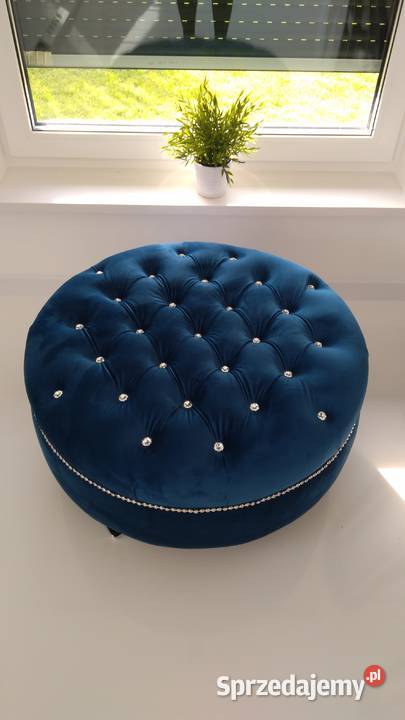 Niebieska okrągła pufa tapicerowana 80 Katowice sprzedam