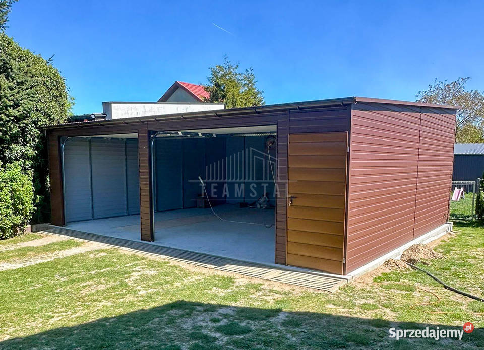 Garaż blaszany 8x6m 2x brama segmentowa drzwi łódzkie Bełchatów