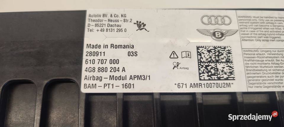 AUDI A7 4G PODUSZKA AIRBAG PASAŻERA 4G8880204A Poduszki powietrzne