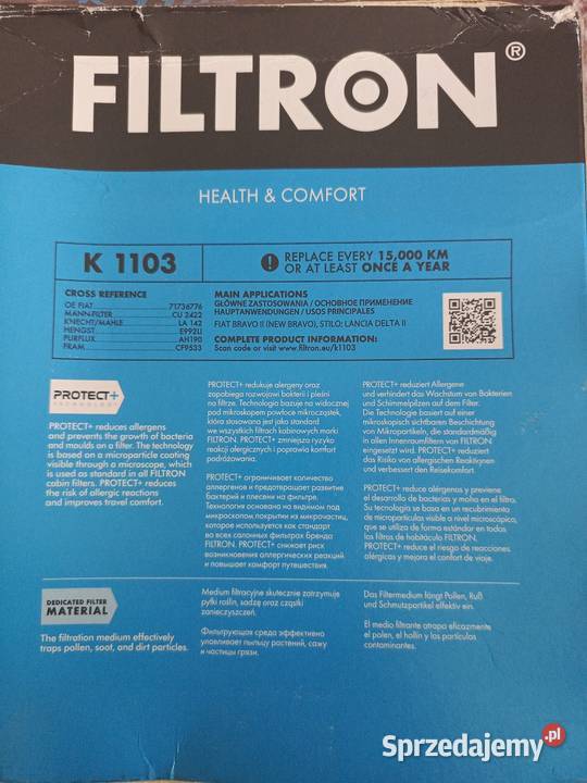 Filtron K 1103 Filtr wentylacja przestrzeni benzyna + LPG Powietrza Tychy sprzedam