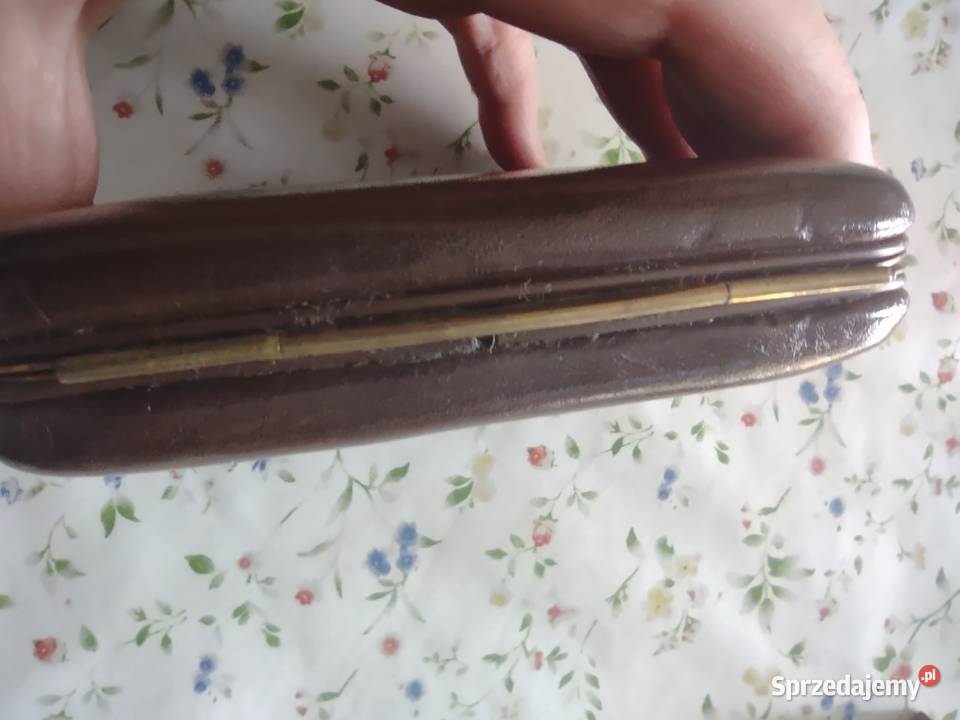 Stara francuska papierośnica skóra mosiądz Art Gniezno
