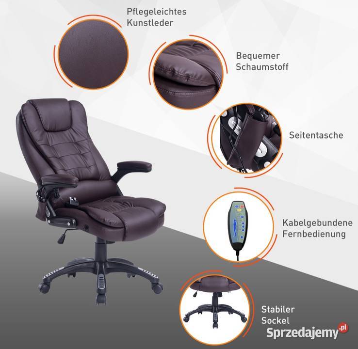 Fotel z masujący biurowy masaż grzanie brązowy małopolskie