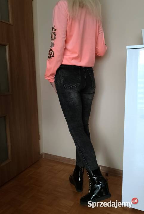 HITOWE spodnie damskie jeans marmur złote guziki Bez wzoru sprzedam