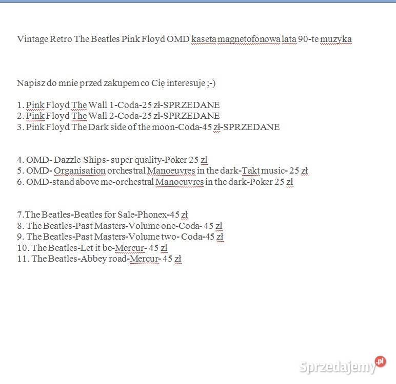 The Beatles Pink Floyd OMD kaseta magnetofonowa Kielce
