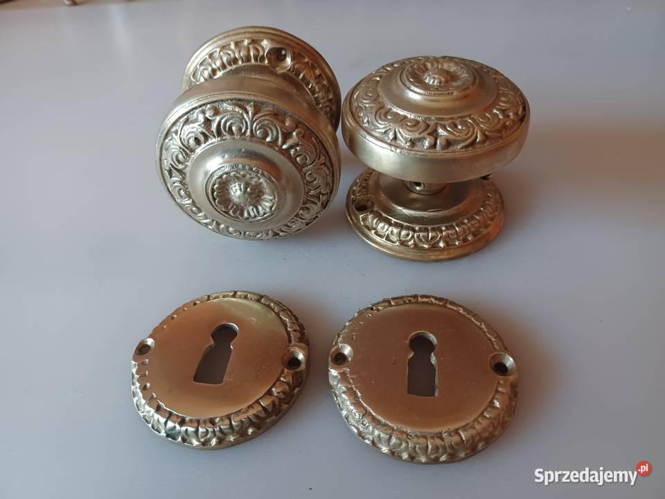 Gałki mosiężne obrotowe z rozetami do drzwi Klamki i uchwyty wielkopolskie Poznań