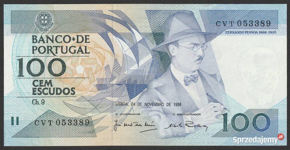 PORTUGALIA 100 ESCUDOS 1988 STAN BANKOWY UNC łódzkie Łódź