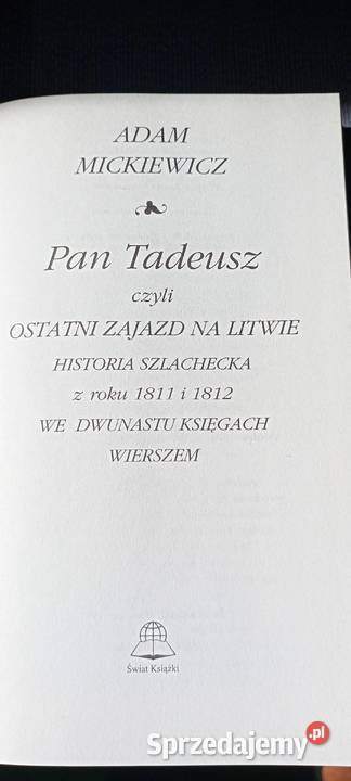 Pan Tadeusz Adam Mickiewicz twarda oprawa Rok wydania 1995 Zielona Góra